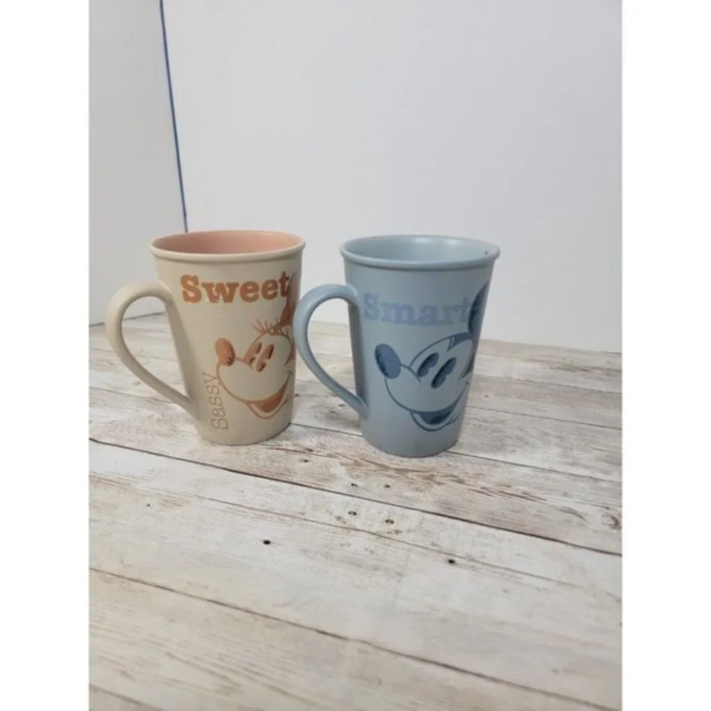 The‎ Disney Store Mugs Mickey and Minnie Sweet Smart Matching Mugs Orange Blue